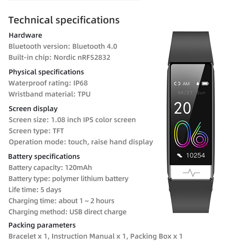 Premium Smart Fitness Tracker – ECG, HRV Analysis, Heart Rate Monitor, IP68 Waterpro of Smartwatch for Android & iOS, 