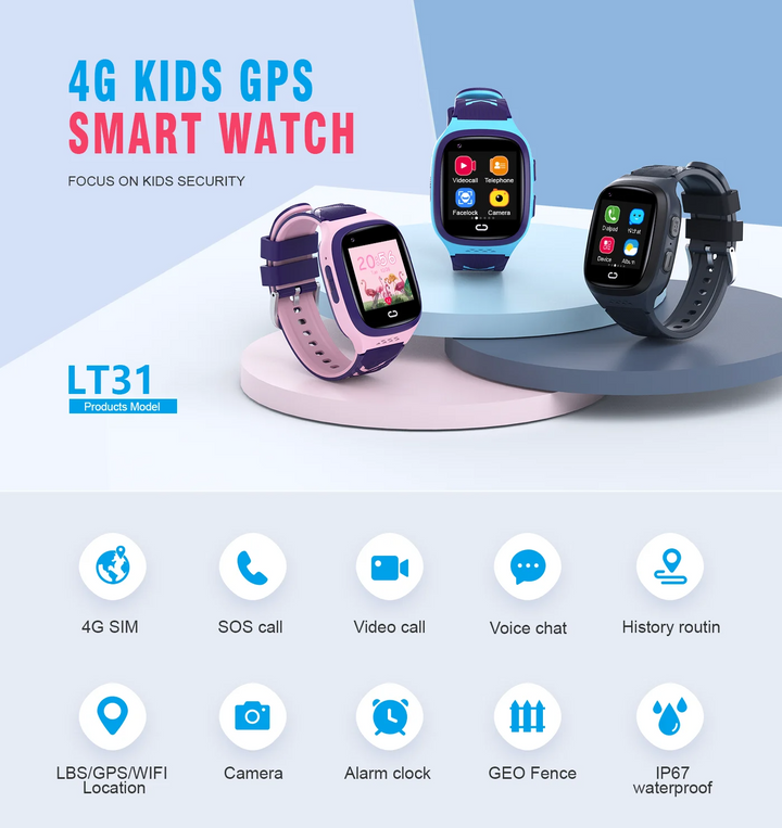 Premium Kids 4G Smart Watch - GPS Tracker, Video Calls, SOS, Waterproof, Camera, Location Monitor - StrengthXPhysiotherapy