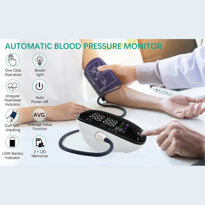 Premium Automatic Upper Arm Blood Pressure Monitor – LED Backlit Screen, 2X120 Memory Groups, Adjustable BP Cuff, Electronic Digital Blood Pressure Machine - StrengthXPhysiotherapy