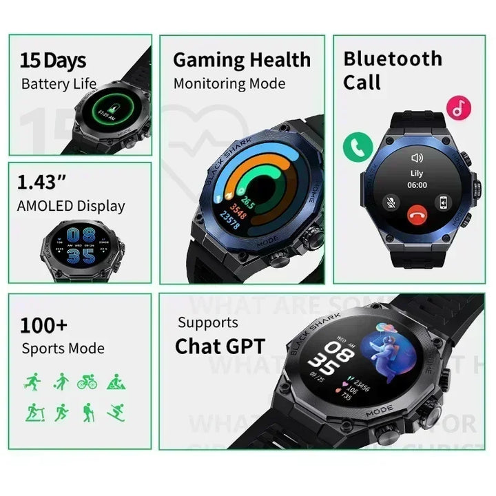Premium Smartwatch for Men & Women – 1.43" AMOLED Display, GPS, 100+ Sports Modes, 21 Days Battery Life, 5ATM Waterproof, 