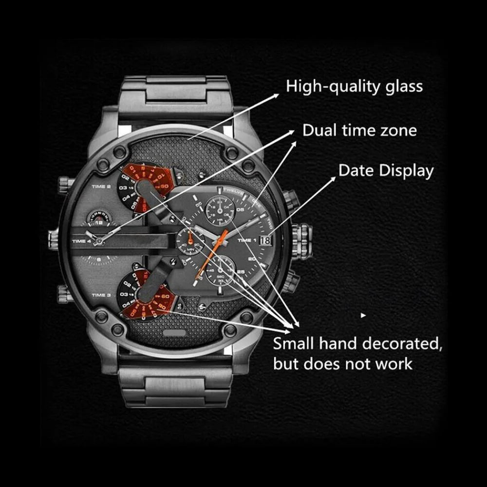 Premium Men's Sport Watch, Luxury Stainless Steel Analog Quartz, Fashionable Casual & Business Design, Large Dial, Calendar 