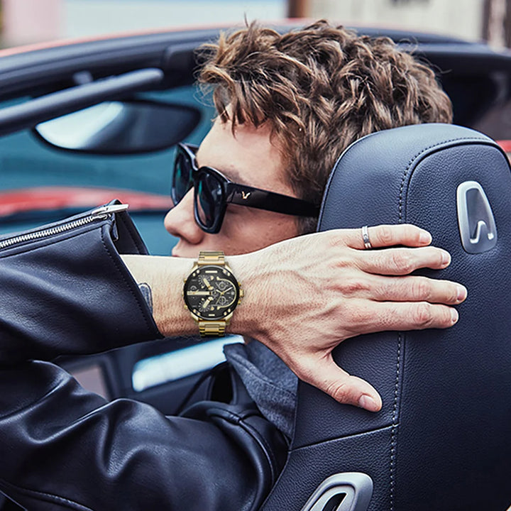 Premium Men's Sport Watch, Luxury Stainless Steel Analog Quartz, Fashionable Casual & Business Design, Large Dial, Calendar 