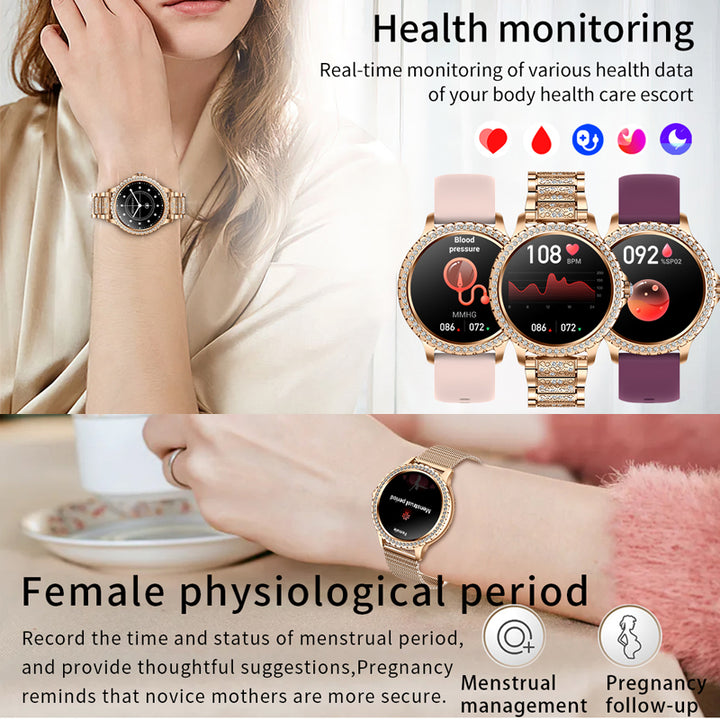 Premium Fashion Smartwatch for Women, 1.04" AMOLED Screen, Bluetooth Call, Metal Body, IP68 Waterproof, Heart Rate, Music 