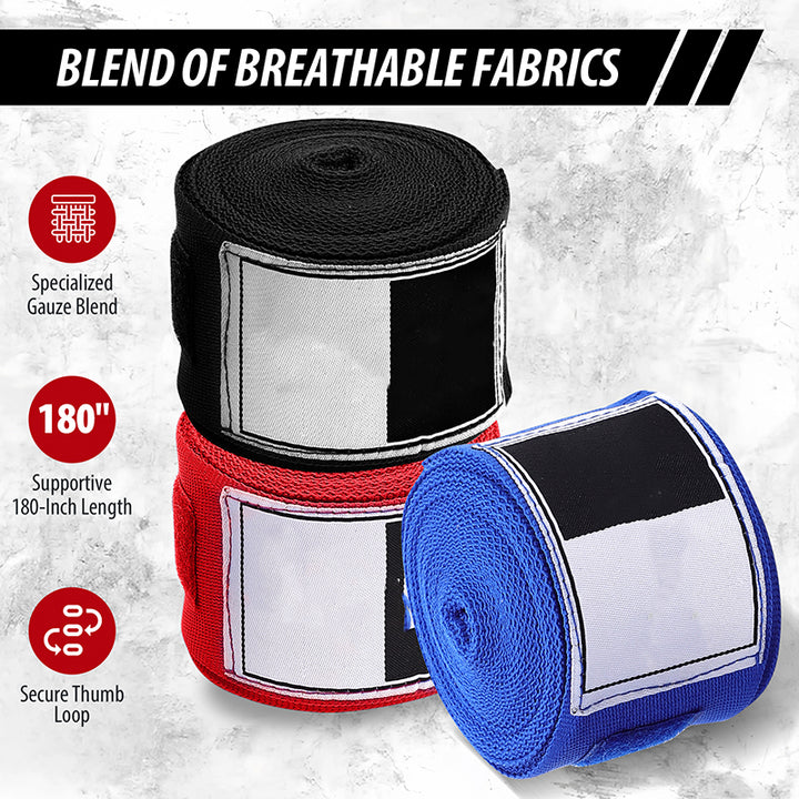 Premium Boxing Hand Wraps Inner Gloves – 180 Inch Elasticated Bandages with Thumb Loop, Wrist Protection for MMA, Muay Thai, Kickboxing, and Combat Sports - StrengthXPhysiotherapy