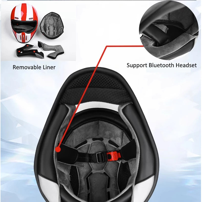 Premium Full Face Motorcycle Helmet – Retro Tokyo Style, Fiberglass, Clear Visor, Japan TT Design, Casco Moto for Men & Women