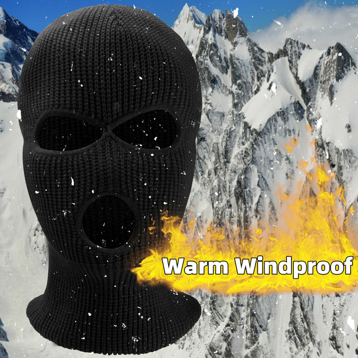 Premium Windproof Full Face Ski Mask – Men’s Wool Balaclava with 3 Holes, Warm Knit Winter Hat, Custom Embroidery, 16 Color