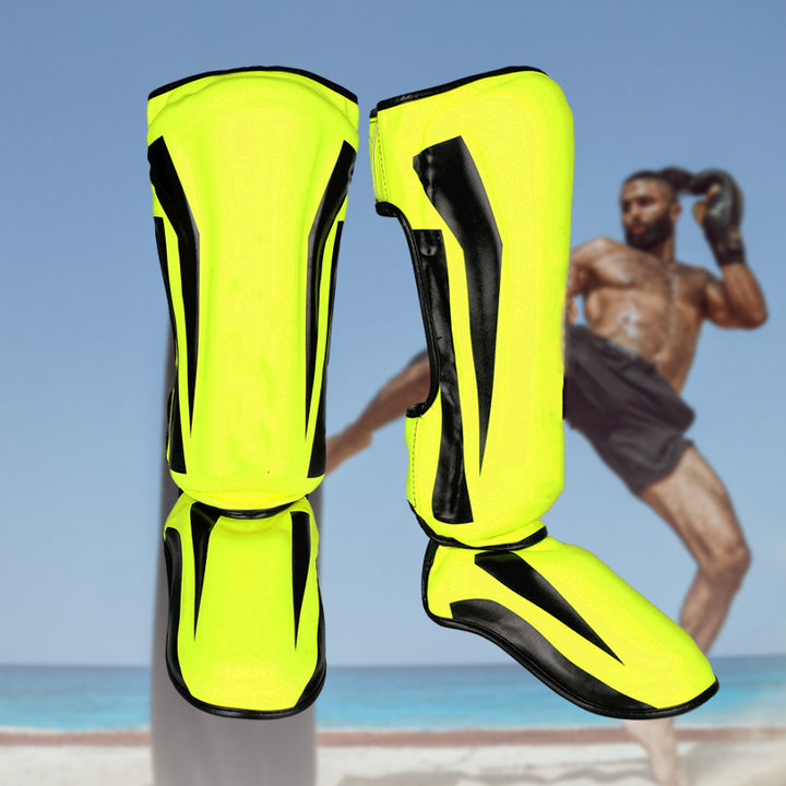 Premium Kickboxing Shin Guard Pads – Muay Thai, Boxing, MMA Leg Protector, Sanda, Wushu, Taekwondo Ankle Guards for Men & Women, EVA Soft PU Leather, Sizes S/M/L - StrengthXPhysiotherapy