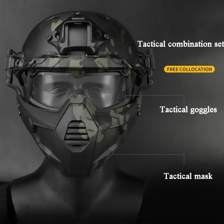 Premium Tactical FAST Helmet Half Face Mask with Flip Goggles – Hunting, Airsoft, Paintball Mask, Helmet Accessories for Shooting & Tactical Gear - StrengthXPhysiotherapy