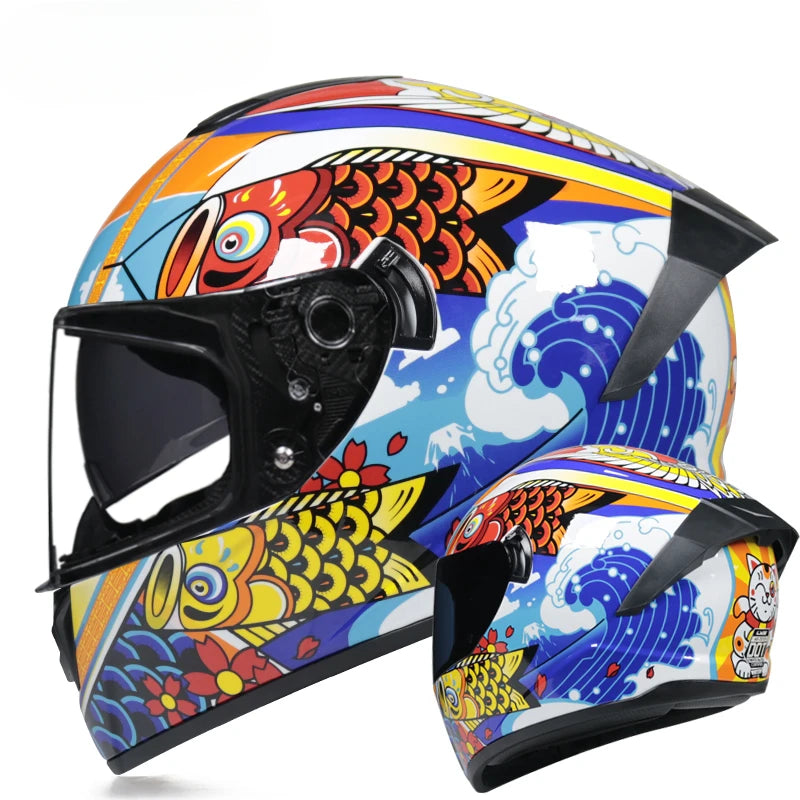 Premium Full Face Racing Motorcycle Helmet – Winter Warm Double Visor, Motorbike Sports Helmet, Adjustable Ventilation