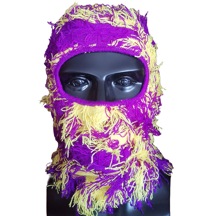 Premium Hip Hop Balaclava Beanie – Distressed Knit Ski Mask for Women, Camouflage Fuzzy Full Face Ski Hat, Outdoor Winter 