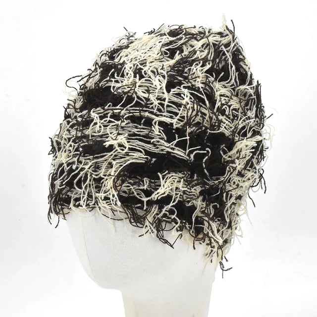 Premium Hip Hop Balaclava Beanie – Distressed Knit Ski Mask for Women, Camouflage Fuzzy Full Face Ski Hat, Outdoor Winter 