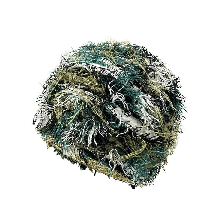 Premium Hip Hop Balaclava Beanie – Distressed Knit Ski Mask for Women, Camouflage Fuzzy Full Face Ski Hat, Outdoor Winter 