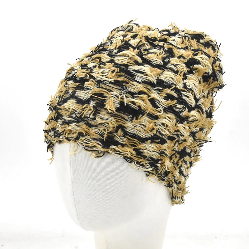 Premium Hip Hop Balaclava Beanie – Distressed Knit Ski Mask for Women, Camouflage Fuzzy Full Face Ski Hat, Outdoor Winter 