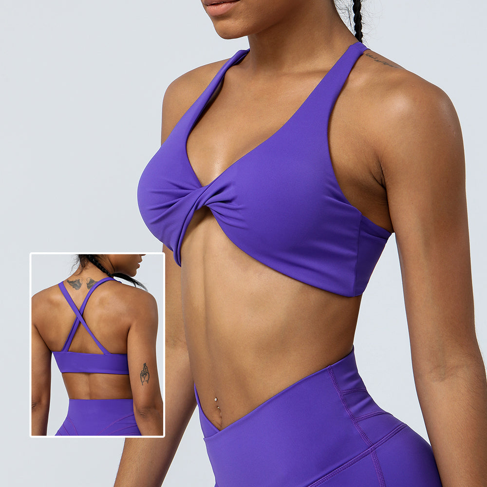 Premium High Support Sports Yoga Bra – Sexy Halter Straps, Push-Up Padded Bralette for Running, Gym & Fitness – Impact