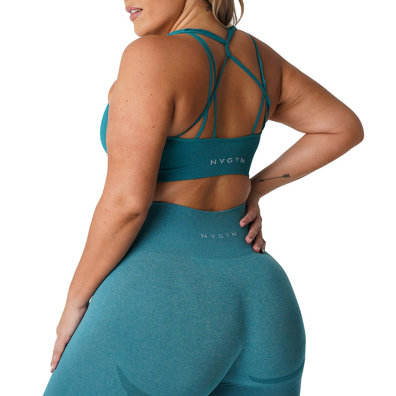 Premium Ribbed Seamless Sports Bra – Low-Medium Impact, Elastic, Breathable Fitness Top with Intricate Strap Design